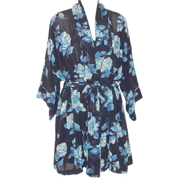 Lingerie Cacique Nightgown & Robe sz xs/s NEW/NWT Navy Blue Roses Floral Chiffon - Picture 2 of 6